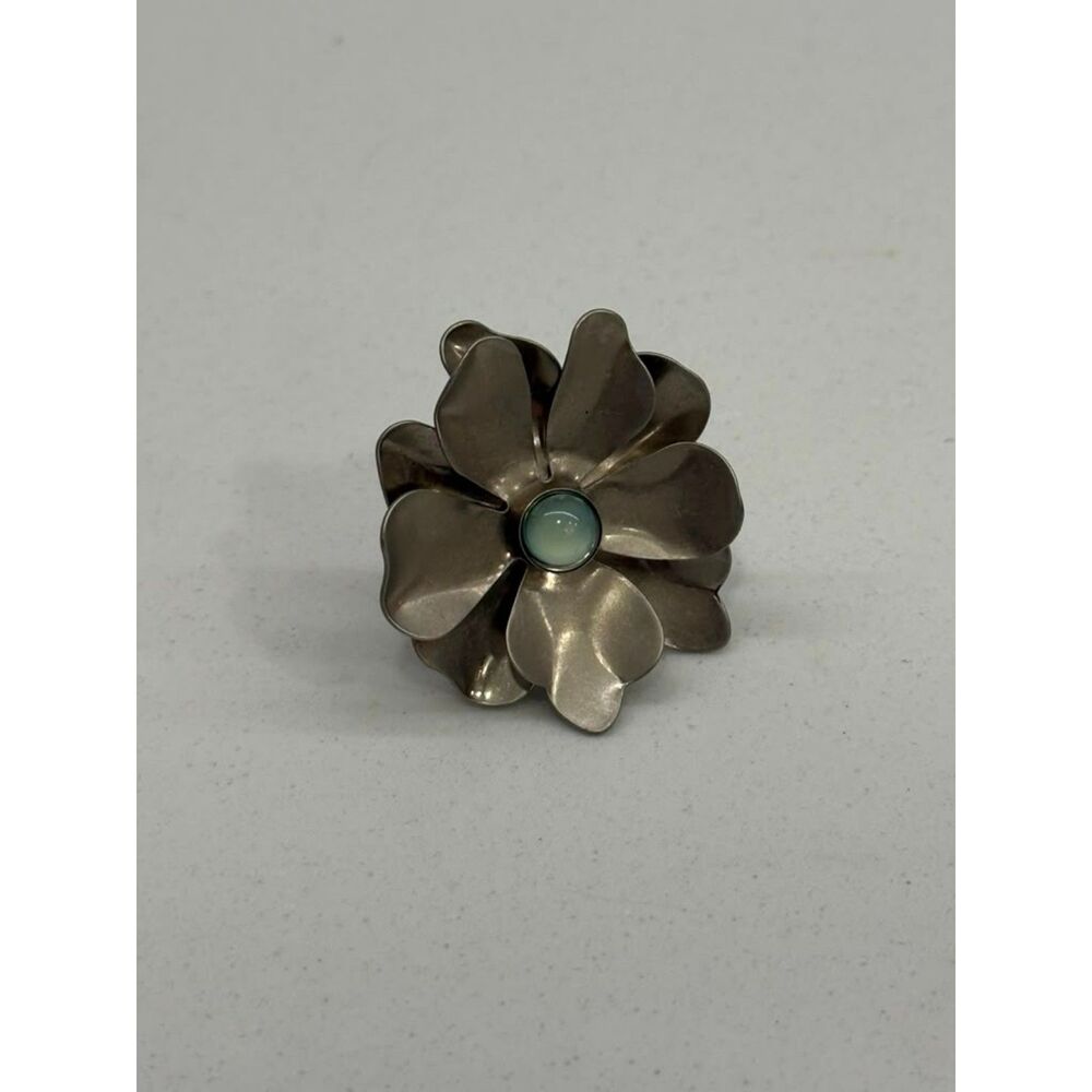 Vintage Avon Mark Silvertone Flower Ring Adjustable Statement Band
